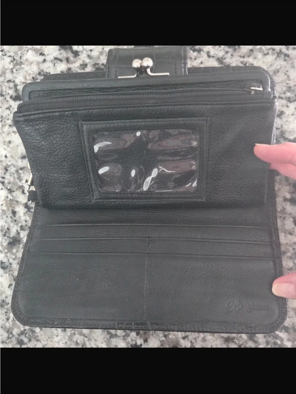 Brighton Black Croc-Embossed Wristlet Wallet with Heart Accent